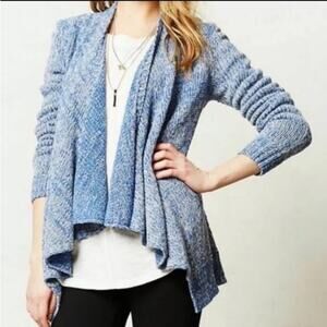 Anthropologie Moth Winnie Open Front Waterfall Cardigan Blue Wool Blend Knit Med